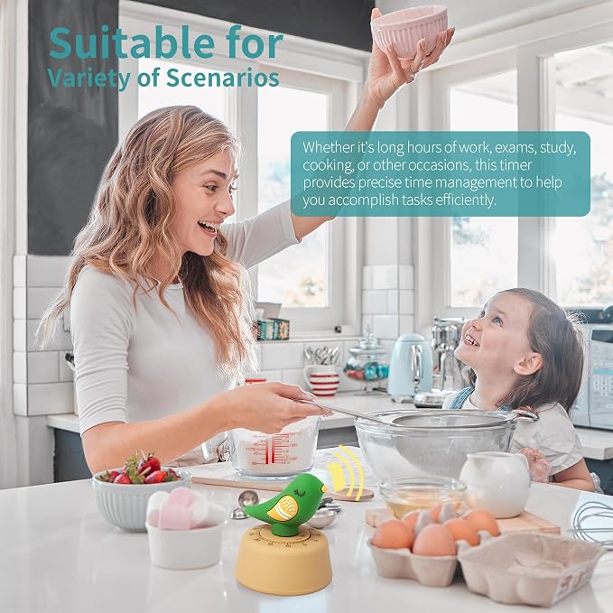 Mechanical Kitchen Timer, Cute Wind Up 60-Minute Manual Countdown for Kids, Classroom, Home, Study and Cooking
