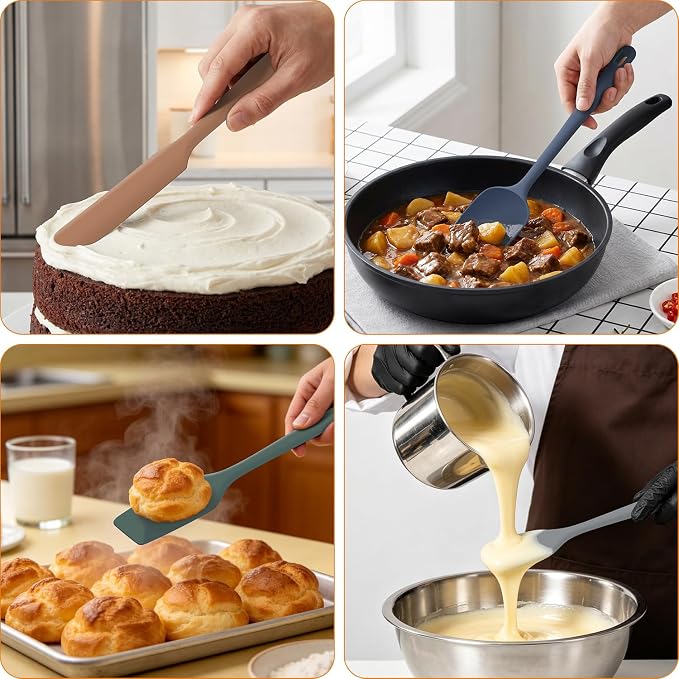 5-Piece Silicone Spatula Set for Baking, 446°F Heat Resistant Non-Stick Cooking Utensils, BPA-Free Food Grade Silicone Scrapers, Non-Scratch Flexible & Dishwasher Safe, Neutral