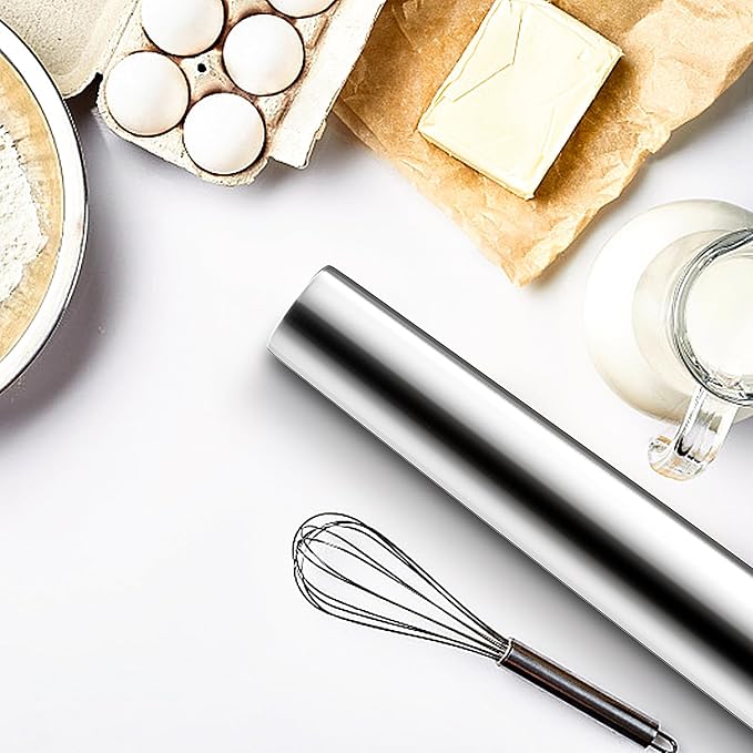 Rolling pin, Smooth Stainless Steel Rolling Pin, Tapered Design Bread Roller Pin，Rolling Pin for Baking Fondant, Pizza, Pie, Pastry, Pasta, Dough, Cookies, 16.7-inch Large Roller Pin