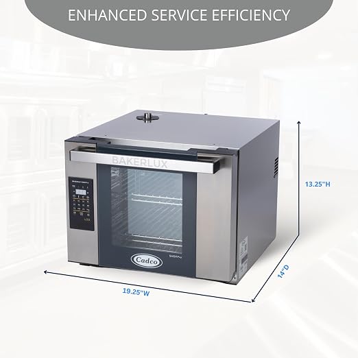Cadco XAFT-04HS-LD Bakerlux LED Half-Size Digital Countertop Commercial Convection Oven, 4 Shelves, Stainless Steel, 23-5/8", 208/240V, NSF Certified for Restaurant and Food Truck Use