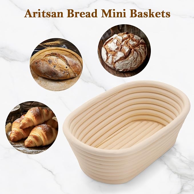 6.5 Inch Banneton Bread Proofing Basket Oval Mini Banneton Basket Set of 6, Small Sourdough Proofing Basket with Liner Rattan Sourdough Baking Supplies for Home Bread Baking