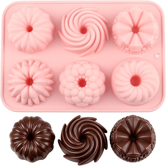 6 Cavity Mini Bundt Cake Pans Mold Fluted Tube Silicone Chocolate Molds For Candy Chocolate