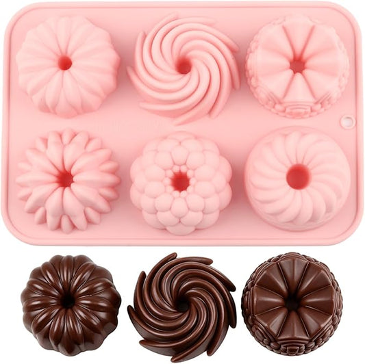 6 Cavity Mini Bundt Cake Pans Mold Fluted Tube Silicone Chocolate Molds For Candy Chocolate