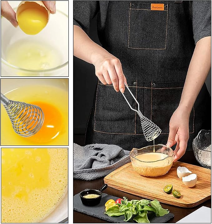 Stainless Steel Spring Coil Whisk Set 2 Pack, Wire Whip Egg Beater, Kitchen Cookware Hand Mixer For Cooking, Mixing, Blending, Beating, Stirring, 8.7 Inch
