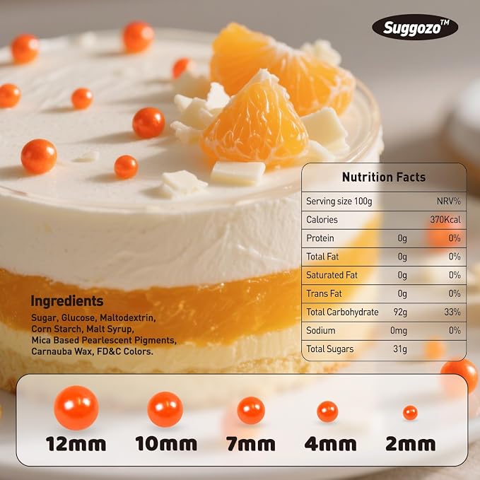 Edible Orange Sprinkles for Cake Decorating, Edible Pearl Sugar Sprinkles, Cake Cookie Decorations, Cupcake Ice Cream Toppings, Wedding Party Halloween Supplies, 180g/6.35oz Mix Size
