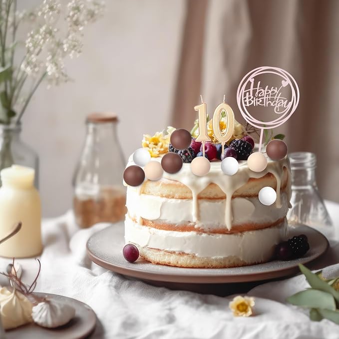 Yerliker 34 Pcs Happy Birthday Cake Toppers Decorations Birthday Candles DIY Cake Decor for Men Women Wedding Anniversary(Boho)