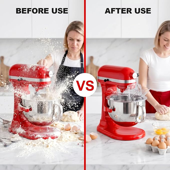 GVODE Pouring Shield for KitchenAid Mixer & Splash Guard Attachment - Universal Fits 5.5-8QT Bowl-Lift Stand Mixers, Compatible with Professional 600/650/6500 Design Series, Only Stainless Steel Bowl