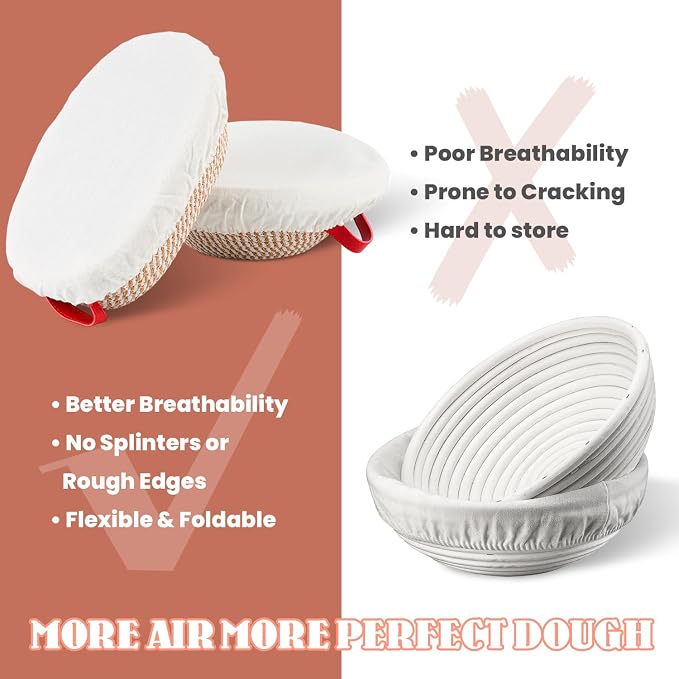 Sourdough Starter Kit 16 PCS, 11" & 9" Cotton Bread Proofing Basket Kit, 24oz Sourdough Starter Jar, Banneton Bread Proofing Baskets Set Include Oven Thermometer, Baking Supplies and Making Tools Set
