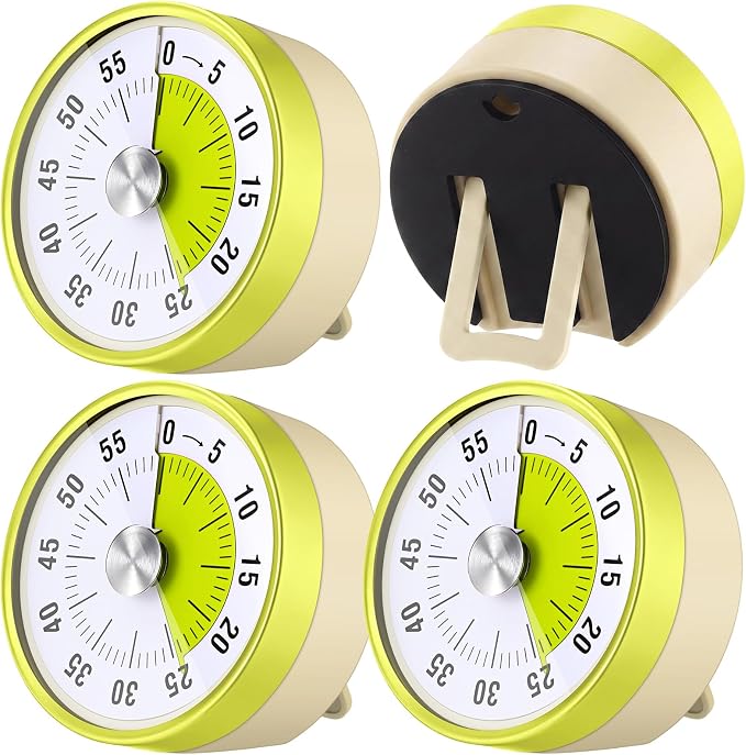 Blosssound 3 Pcs 60 Minute Visual Timers 3 Inch Mechanical Desk Countdown Timer with Magnetic Foldable Legs Hanging Hole Alarm Kitchen for Cooking Study Tool Meeting (Yellow)