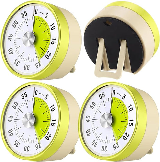 Blosssound 3 Pcs 60 Minute Visual Timers 3 Inch Mechanical Desk Countdown Timer with Magnetic Foldable Legs Hanging Hole Alarm Kitchen for Cooking Study Tool Meeting (Yellow)