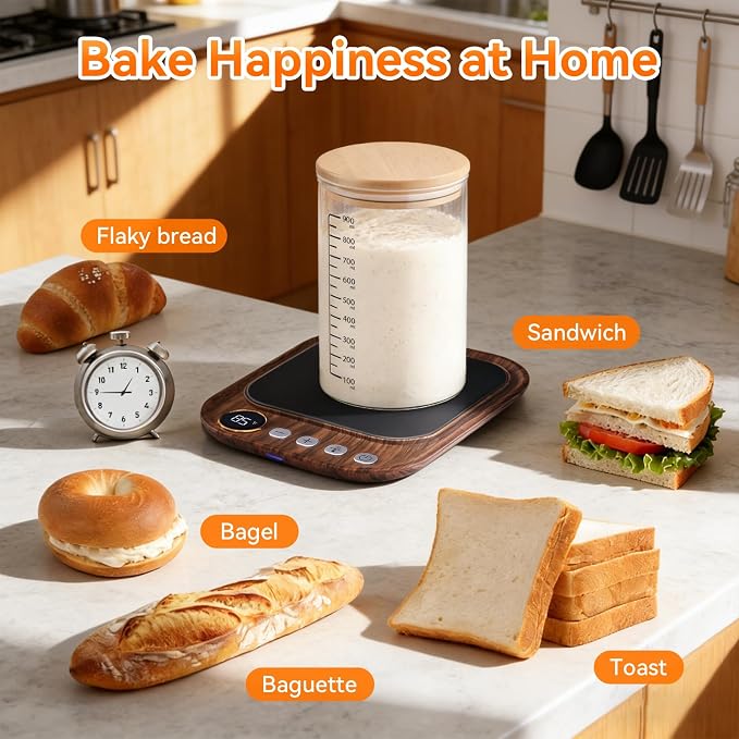 Sourdough Starter Warmer Mat, Sourdough Heating Mat for Jars up to 40 oz with Temp Memory Function & Precise 1°F Thermostat Control, Sourdough Warming Mat for Home Baking (Wood Grain, Regular)