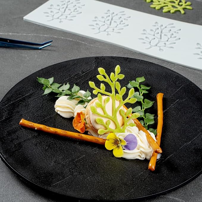 Restaurantware Silicone Baking Mat 1 Pack of Fondant Impression Mat Heat-Resistant Non-Stick Lace Mold Leaves Design Gray Mold for Pastry Decoration and Oven Use 11.57 x 3.82 Inches
