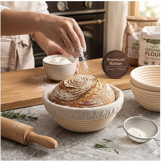 6 Pack Mini Round Banneton Proofing Basket Set 5 Inch, Natural Rattan Small Sourdough Bread Baskets with Linen Liners, Dough Baking Bowls for Professional & Home Bakers