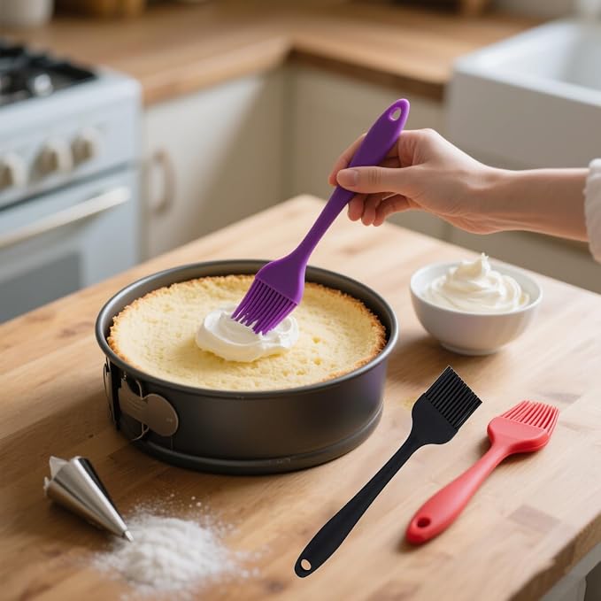 Pastry Brush For Baking,Silicone Basting Brush For Cooking,315°C Heat Resistant Food Brush for Oil & Sauce,Non-Shedding for Kitchen Butter Bread Meat Egg Wash Cake Baster(3pc Red Black Purple)