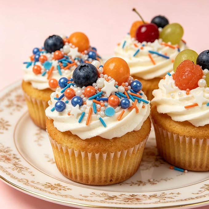 Edible Blue and Orange Sprinkles for Cake Decorating 130g/4.5oz Orange Sprinkles Candy Mix Jimmies Round Confetti Sprinkles for Cake Decorating Baking Ice Cream Cupcakes Supplies