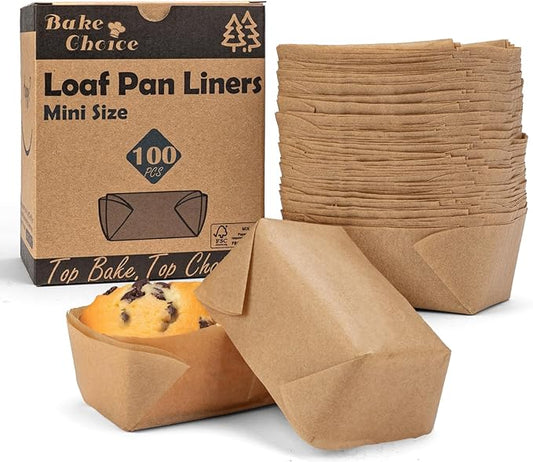 Bake Choice 100 Pcs Mini Loaf Pan Liners Compatible with Wilton Mini Loaf Pan, Natural Parchment Paper Cupcake Liners, Petite Loaf Baking Cups for Cupcake, Muffin, Brownies, 3.15 * 1.97 * 1.57inch