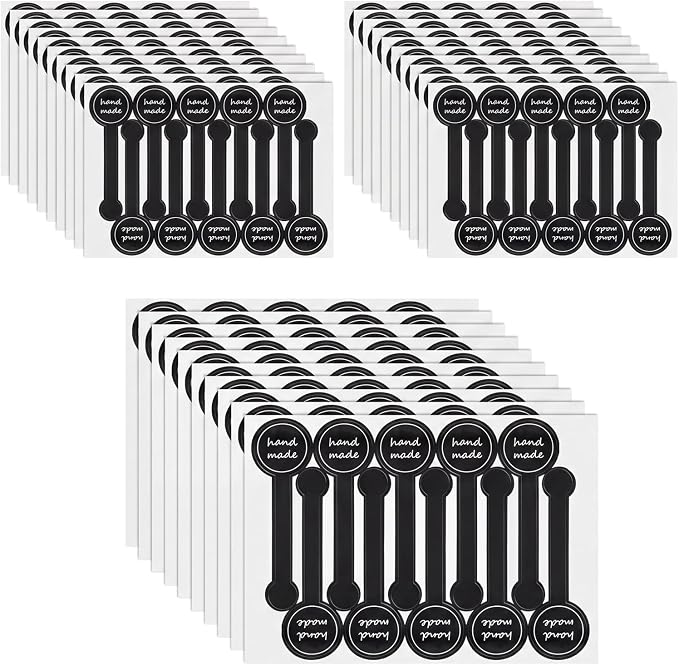 300Pcs Black Handmade Cake Stickers for Baked Goods Baking Seal Labels Lollipop Sealing Stickers for Pastry Food Hand Made Sticker Bakery Labels for Cookie Bread Cheesecake Packaging
