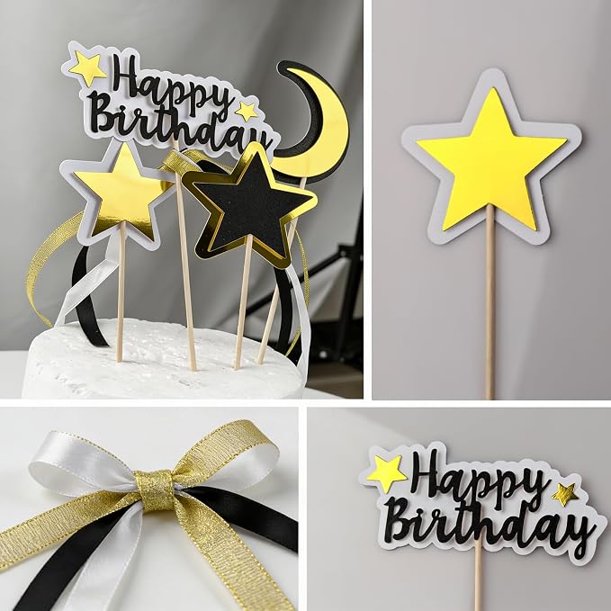Acrylic Happy Birthday Cake Topper Durable Reusable Perfect for Birthday Cakes, Cupcakes, Dessert Tables Ideal for Kids Adults Birthday Celebrants (Black,Gold)