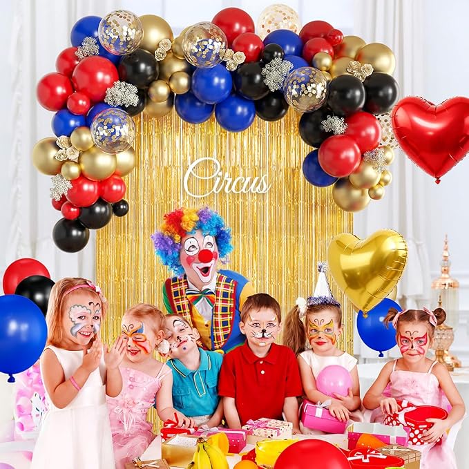 157Pcs Red Black Gold Blue Balloons Garland Arch Kit with Gold Fringe Curtain Backdrop for Birthday Baby Shower Party Decorations
