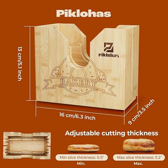 Piklohas 2025 Upgrade Bagel Slicer, Bamboo Bagel Cutter for Small and Large Bagels, Bread Slicer for Buns, English Muffins, 2 Adjustable Thickness, Anti-slip Mat, Ideal for Gift (No Knife)