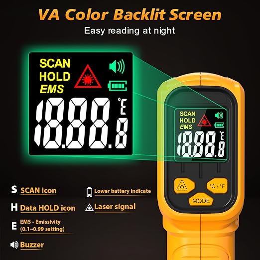 FKM Rechargeable Infrared Thermometer Gun,13-Point Laser Non-Contact Laser Thermometer Gun,High Precision,-58°F~1472°F,Digital IR Temperature Gun for Cooking,Griddle,Oven,HVAC,Automotive,Industrial