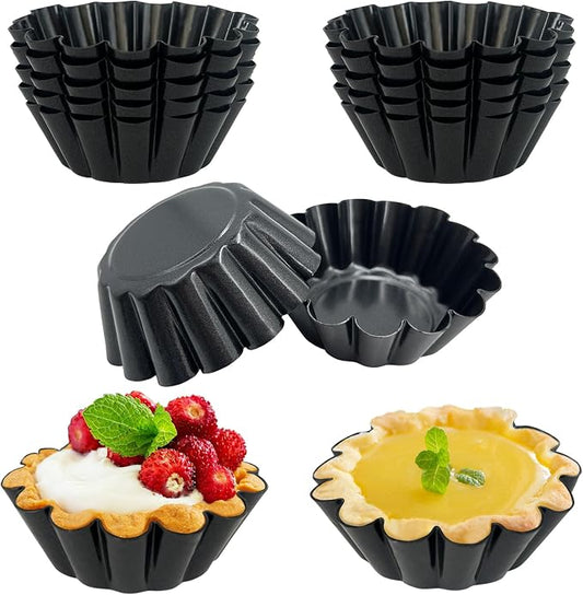 14PCS Egg Tart Molds, Non Stick Mini Tart Pans, 2.6-Inch Fluted Mini Pie Pans for Baking