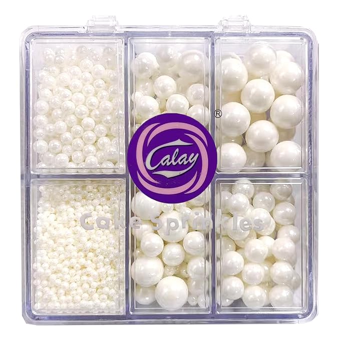 Sentovac Edible White Pearls Sprinkles 4 Size（2mm 4mm 7mm 1cm）Mix for Cake Decorating Candy Cupcake Cake Topper Cookie Baking Decorations Supplies