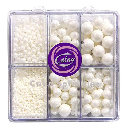 Sentovac Edible White Pearls Sprinkles 4 Size（2mm 4mm 7mm 1cm）Mix for Cake Decorating Candy Cupcake Cake Topper Cookie Baking Decorations Supplies