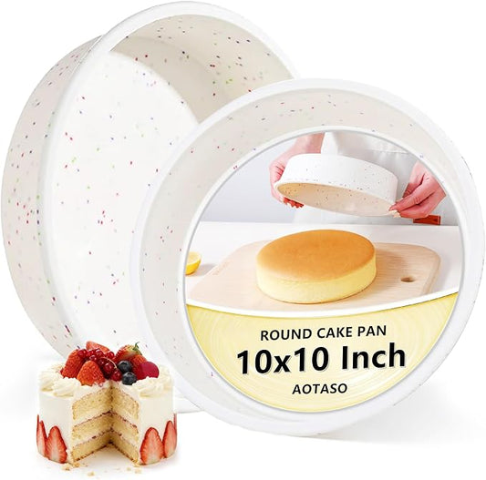 10 inch Silicone Round Cake Pans with Metal Reinforced Frame, Nonstick Cake Molds for Baking, BPA Free Set of 2 (Cream)