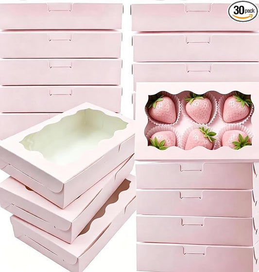 Cookie Boxes with Window Pink Bakery Boxes 7 x 4.3 x 1.5 Inch Takeout Treat Boxes for Cookies, Donuts, Pastry, Strawberries, Macarons(30PCS)