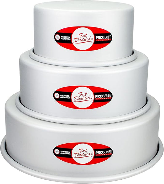 Fat Daddio's Anodized Aluminum 3-Tiered Round Cake Pan Set 3 Inch Depth, 4", 6", 8"