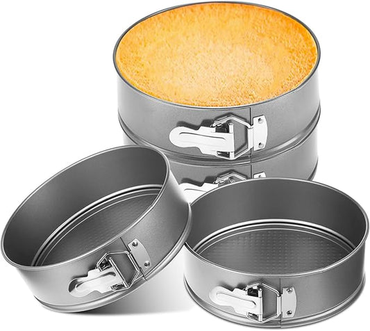 Funnymoom 4 Pcs 8 Inch Non Stick Springform Pan with Removable Bottom Carbon Steel Round Springform Cheesecake Pan with Stainless Steel Spring Buckles for Baking Kitchens Restaurant(Gray)