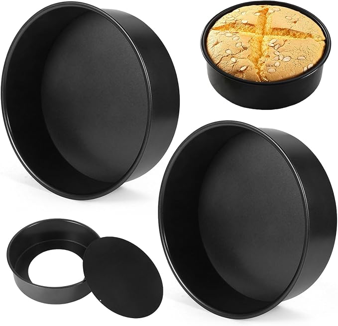 2 Pack 8.27 in Cake Pans, 2.56 in Deep, Straight Sided, Removable Bottom | Includes 2 pans with removable bottoms, No parchment paper included, Use baking sheet if seepage occurs