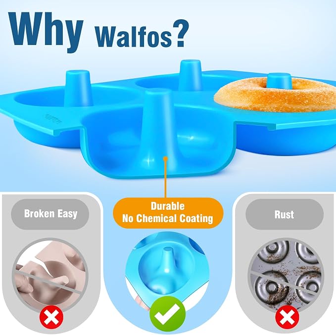 Walfos Full Size Silicone Donut Mold - 4In Donut Pan Big Size Non-Stick Donut Pan for Donut Cake Biscuit Bagels, Heat Resistant, BPA FREE and Dishwasher Safe(4Pack)