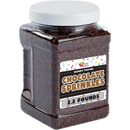 A Great Surprise Chocolate Sprinkles - 2.2 Pounds - Chocolate Jimmies for Ice Cream - Holiday Toppings for Baking, Cake Decorating, Cookies, Cupcake