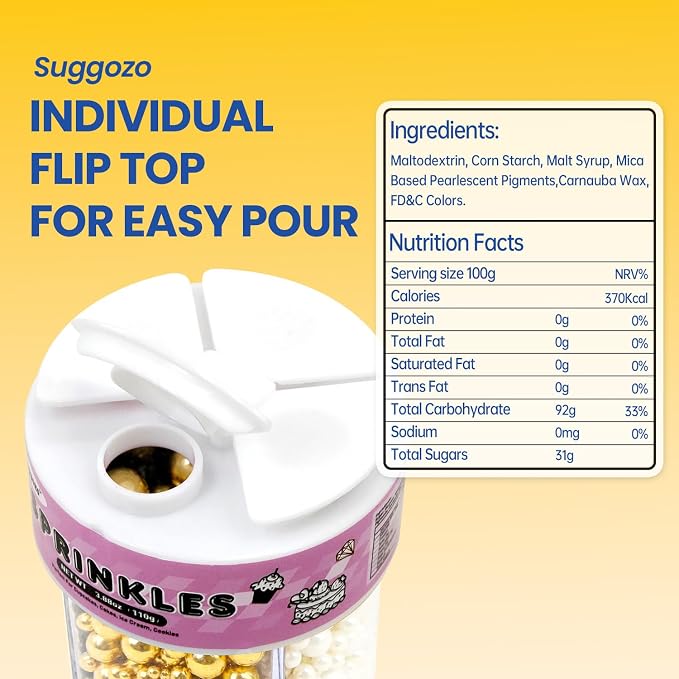 Edible Pearls, Sprinkles for Cake Decorating, Gold Silver White and Black Pearl Sprinkles, Edible Cake Decorations, Cupcake Toppers, Ice Cream Toppings, 110g/3.88oz