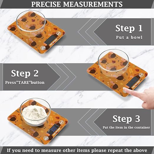Food Scale Kitchen Scale for Baking Cooking Digital Food Weighing Measuring Scale Small Waterproof Electric Food Scale Orange Thanksgiving Turkeys and Autumn Leaves