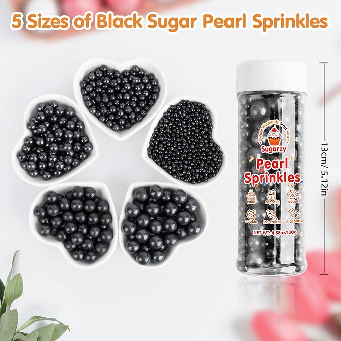 Black Pearls Sprinkles,Edible Pearl Sugar Sprinkle for Cake Decorating,130g Mix Size,Baking Cake Decorations Candy,Cupcake Toppers,Cookie Decorating Donuts Ice Cream Toppings,Wedding Holiday Birthday Party Supplies