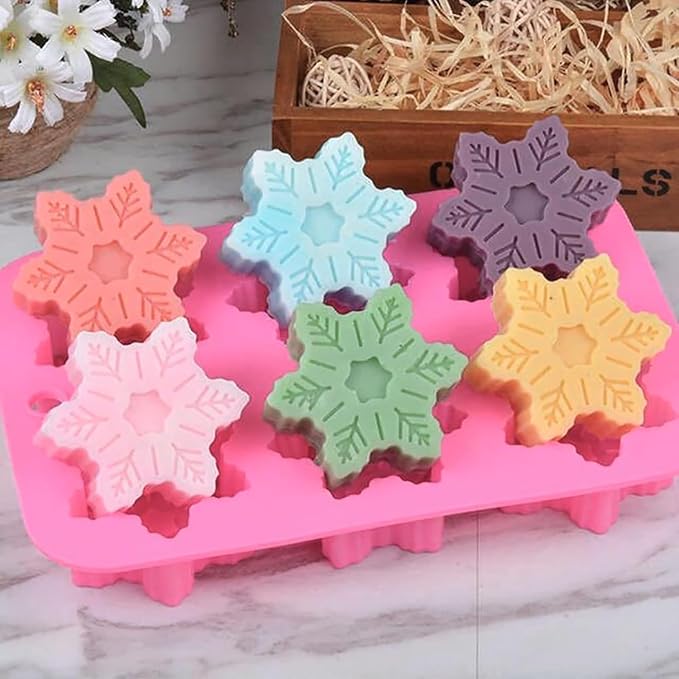 AKOAK 6-cavity Silicone Cake Mold, DIY Handmade Soap Mold, Non-stick Donut Mold, for Chocolate Pudding Jelly Muffin Cups, Kitchen Baking Decoration (Snowflake)