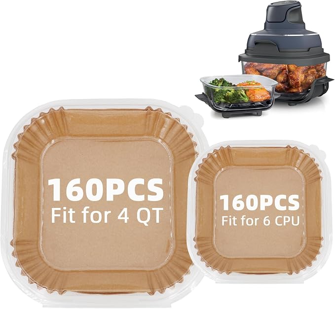Air Fryer Liners for Ninja Crispi,160+160Pcs Parchment Paper for Ninja Crispi 4-in-1 Portable Glass Air Fryer Cooking System,Disposable Ninja Crispi Air Fryer Accessories