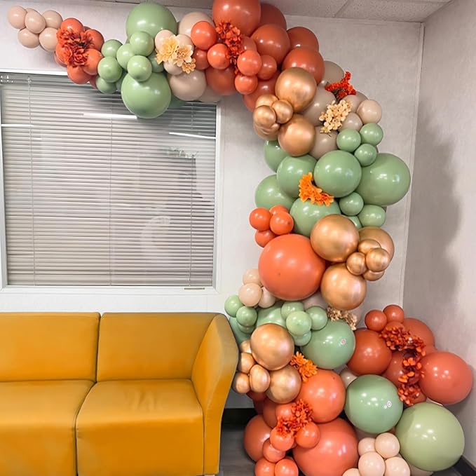 Fall Balloon Arch Kit, Burnt Orange Mustard Yellow Metallic Rose Gold Ivory White Nude Autumn Balloons with Maple Leaves Foil Balloons for Fall Baby Shower Decorations Thanksgiving Party Birthday