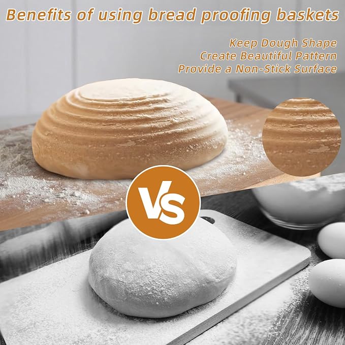 2-Pack Sourdough Bread Proofing Basket & Banneton Bread Proofing Basket Set with Liners, 8" Round Rattan Dough Bowls (7.87"x3.15") for Artisan Baking