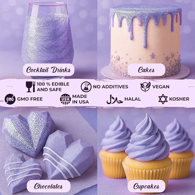 Purple Edible Glitter for Drinks 20g - Purple Edible Glitter for Cakes Cocktails Cake Decoration Sprinkles - Purple Luster Dust for Cocktail & Cake Topper Chocolate Baking Decorating Fondant Cookies - Drink Shimmer Spray - Food Grade Vegan, Kosher, Hal...