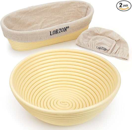 Lorzon Banneton Bread Proofing Baskets Set, 10″ Round & 11″ Oval Sourdough Proofing Baskets with Liners, Proofing Bowls for Sourdough Bread (Plastic)