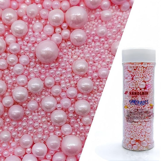 Edible Pink Sugar Pearls Sprinkles Candy Mix Size Pearls Cake Decorations Cupcake Toppers Cookie Decorating Perfect for Wedding Party Valentine Halloween Christmas Supplies 4.58OZ