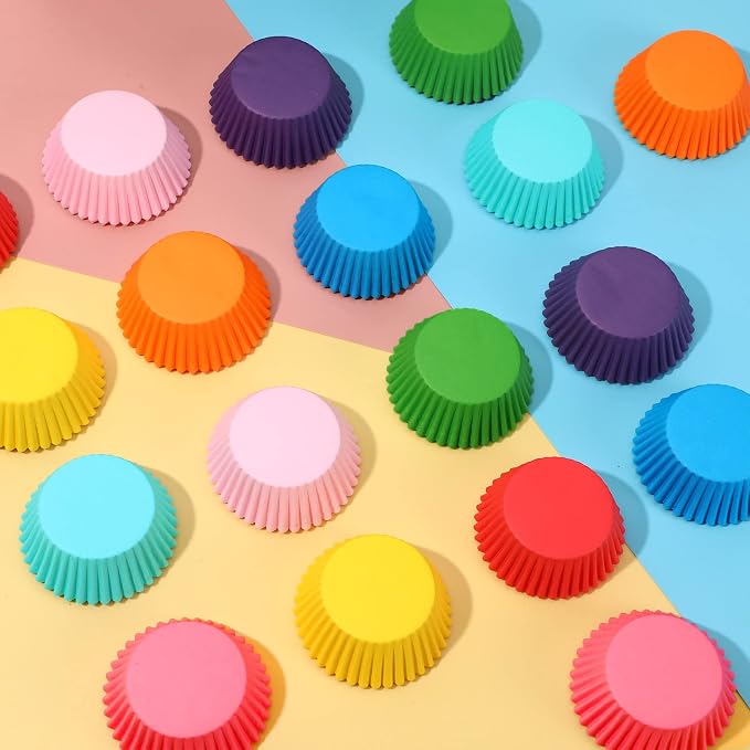 SANNIX 450pcs Rainbow Bright Cupcake Liners, Colorful Baking Cups Cupcake Wrappers Paper Wraps Muffin Liners for Birthday Pride Party Decorations Supplies(9 Colors)