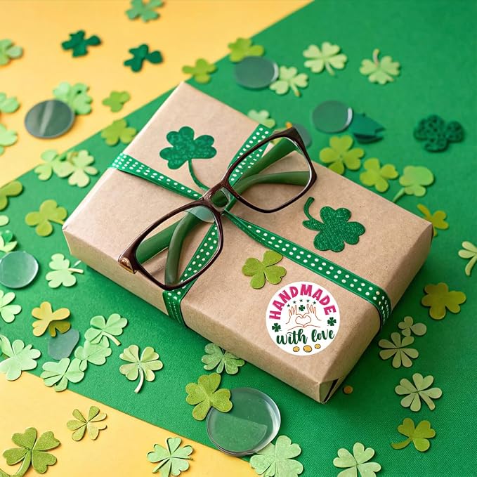240 PCS Handmade with Love Stickers,Shamrock Small Business Packaging Sticker for Envelopes Shipping Boxes Gift Packaging