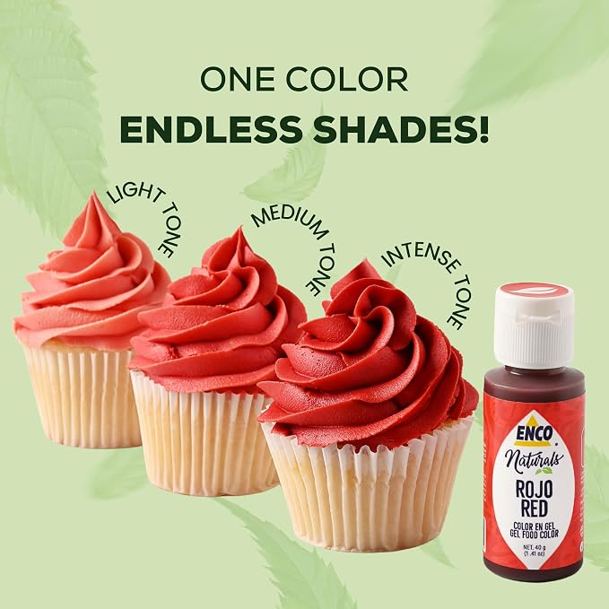 ENCO Natural Food Coloring Gel Red (1.41 oz) – No Artificial Dyes, Vibrant Colors for Icing, Buttercream & Fondant – SQF Certified – Kosher & Vegan – Baking & Cake Decorating