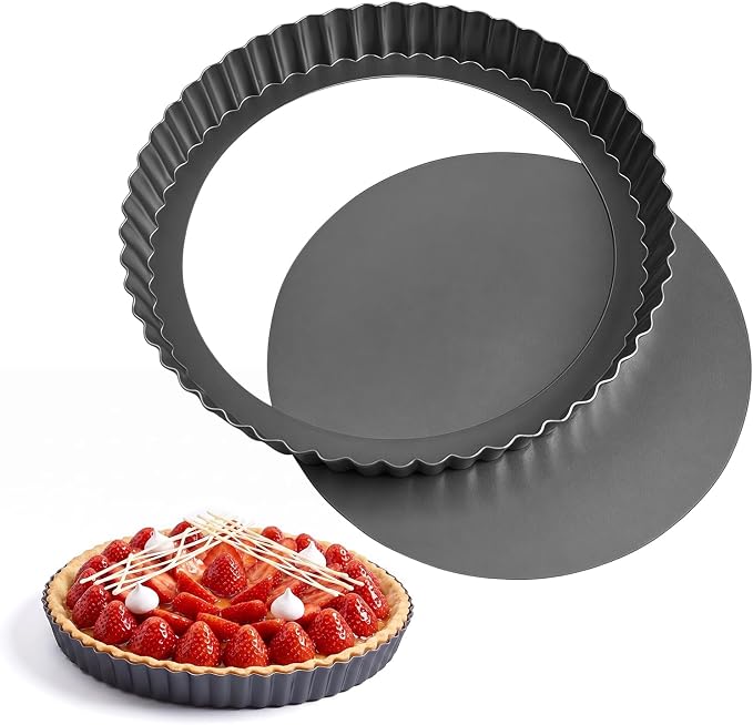 9 Inch Removable Bottom Tart Pan,Top 9.5 inches,Nonstick Removable Loose Bottom Carbon Steel Tart Pan for Mousse Cakes, Pies,Desserts and Baking Tarts