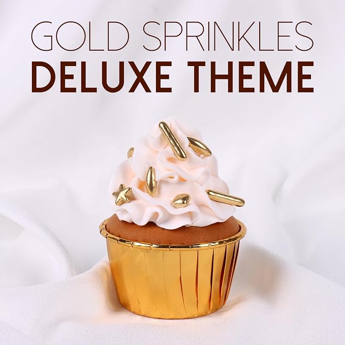 Gold Star Sprinkles for Cake Decorating 3.5 oz Assorted Sugar Cupcake Topper, Cookies, Perfect for Xmas，Wedding, New Year’S Eve Party (Cube, Jumbo Rice, Star, Rods, Triangle Sugar)